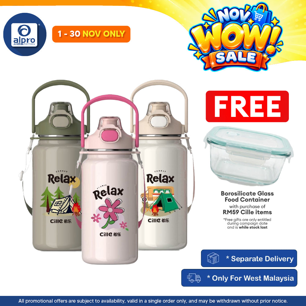 Cille Ceramic Heatlock Tumbler Flask Water Bottle 1.3L (XB-24155-1.3) | Designed with Anti-Spill Safety Lock Lid