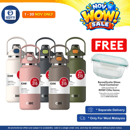 Cille 316 Stainless Steel Tumbler Flask Water Bottle Hot Cold 1.6L (XB-22139) | Classic Minimalist Design
