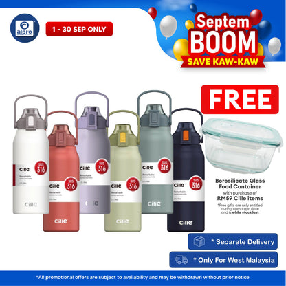 Cille 316 Stainless Steel Vacuum Flask Thermos Water Bottle 1.7L (XB-20137) | with Friendly Adjustable Straw Cille