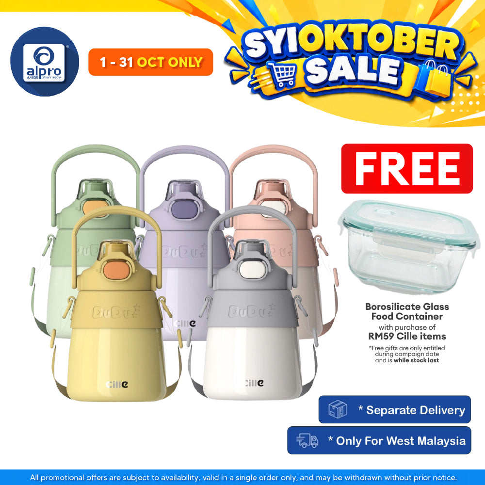 Cille 316 Stainless Steel Fat Dudu Vacuum Thermo Water Bottle 900mL (XB-22140) | with Adjustable Strap and Straw