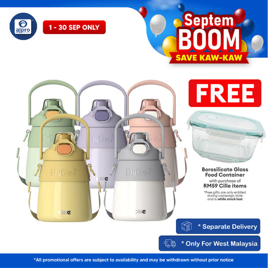 Cille 316 Stainless Steel Fat Dudu Vacuum Thermo Water Bottle 900mL (XB-22140) | with Adjustable Strap and Straw Cille
