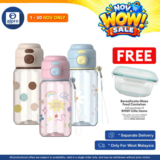 Cille Cute Tritan Water Bottle 520mL (XL-2536-520) | Dual Drink, Leak-Proof, Strap & One-Click Open