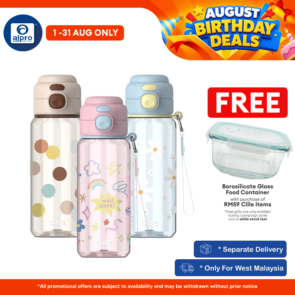 Cille Cute Tritan Water Bottle 520mL (XL-2536-650) | Dual Drink, Leak-Proof, Strap & One-Click Open Cille