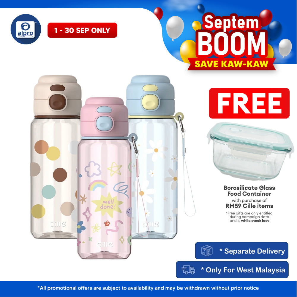 Cille Cute Tritan Water Bottle 520mL (XL-2536-650) | Dual Drink, Leak-Proof, Strap & One-Click Open Cille