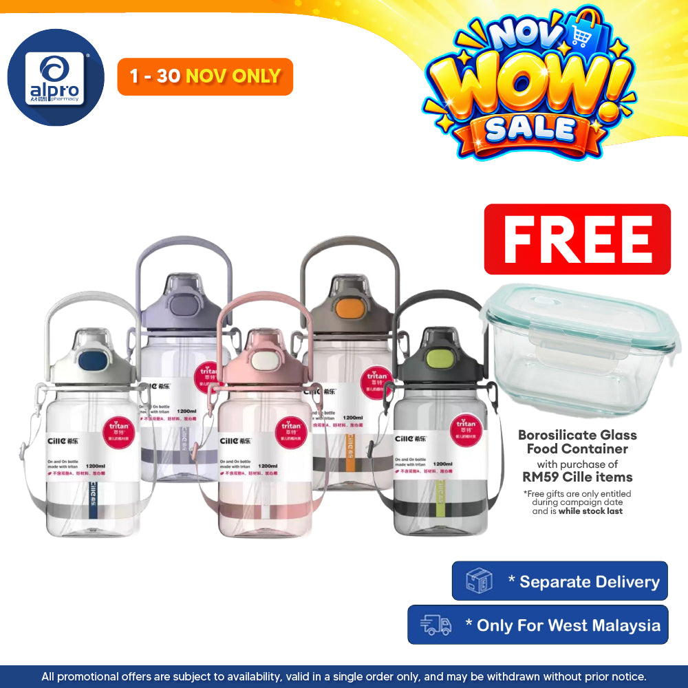 Cille Water Bottle Tritan BPA-Free Plastic Water Bottle with Straw 1.2L (XL-2344) | With Convenient Carrying Strap