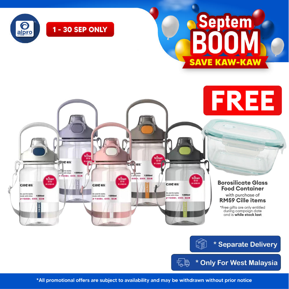 Cille Water Bottle Tritan BPA-Free Plastic Water Bottle with Straw 1.2L (XL-2344) | With Convenient Carrying Strap Cille