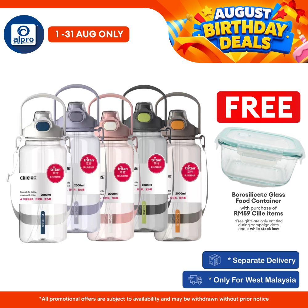 Cille Water Bottle Tritan BPA-Free Plastic Water Bottle with Straw 2L (XL-2346) | With Convenient Carrying Strap Cille