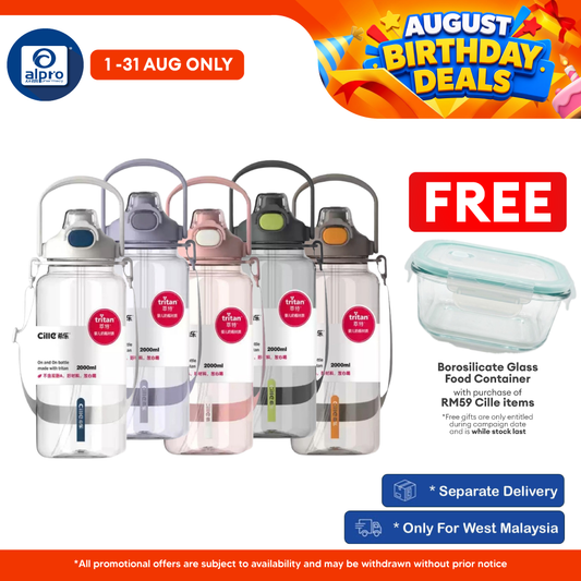 Cille Water Bottle Tritan BPA-Free Plastic Water Bottle with Straw 2L (XL-2346) | With Convenient Carrying Strap Cille