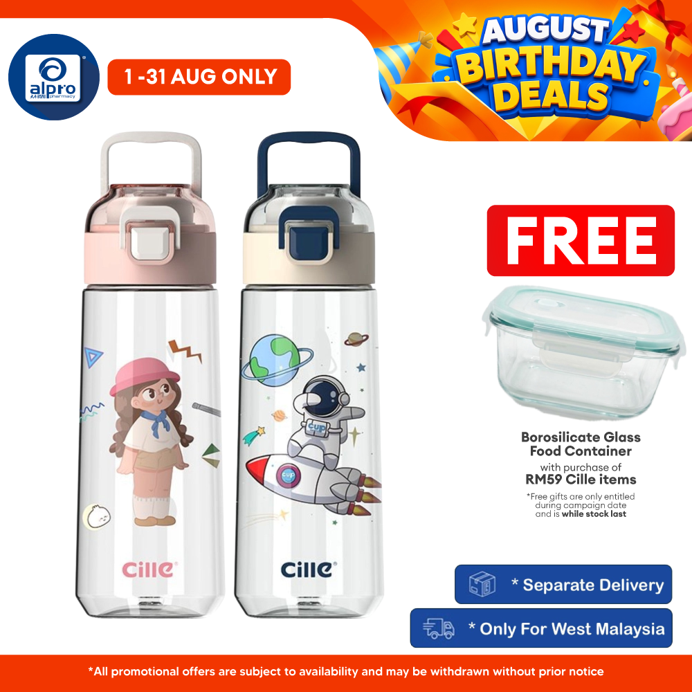 Cille Kids Design Cute with 480mL (XL-2308) | Leakproof & Tritan BPA-Free Water Bottle Available Colours • XL-2308-Pink Cille