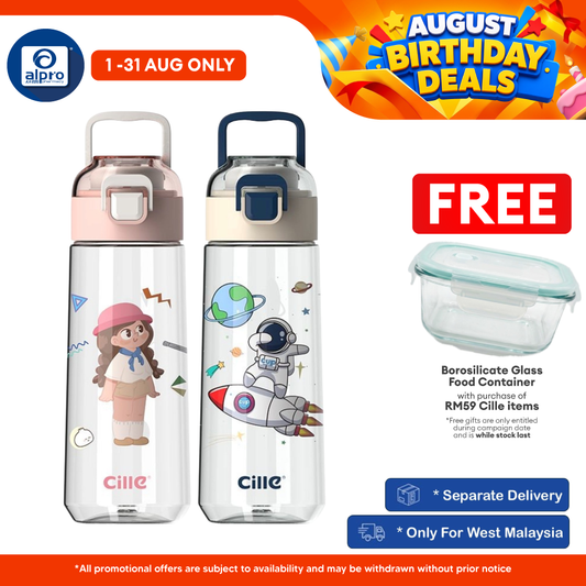 Cille Kids Design Cute with 480mL (XL-2308) | Leakproof & Tritan BPA-Free Water Bottle Available Colours • XL-2308-Pink Cille