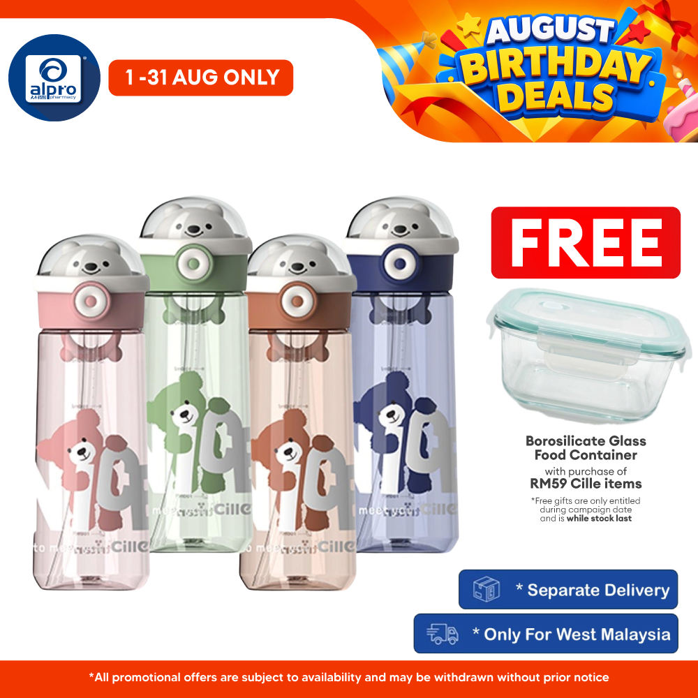 Cille Tritan Baby Child Water Bottle BPA Free with Handle & Straw 480ML (XL-2311) | BPA-free & Odour Free Cille