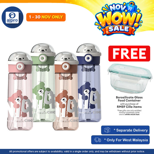 Cille Tritan Baby Child Water Bottle BPA Free with Handle & Straw 480ML (XL-2311) | BPA-free & Odour Free