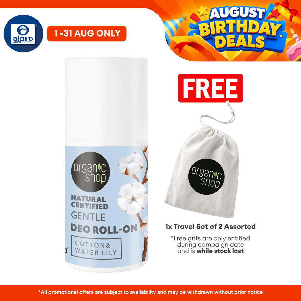 Organic Shop Natural Certified Gentle Deo Roll-On Cotton & Water Lily 50mL | Actively Combats Body Odour Organic Shop