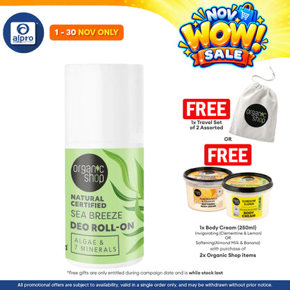 Organic Shop Natural Certified Sea Breeze Deo Roll-On Algae & 7 Minerals 50mL | Long-Lasting Odour Protection