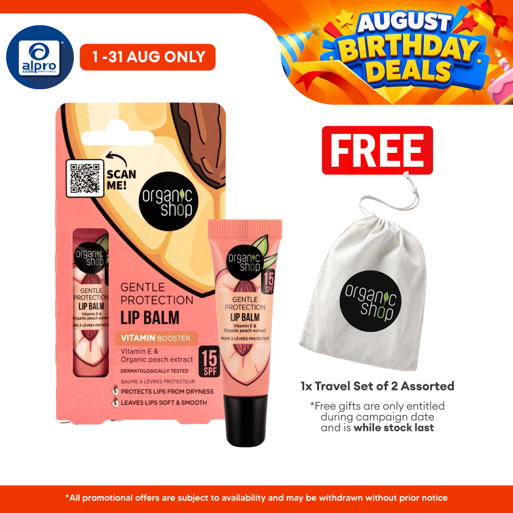 Organic Shop Gentle Protection Lip Balm SPF15 10mL | protects lips from dryness & Non-Sticky Texture Organic Shop