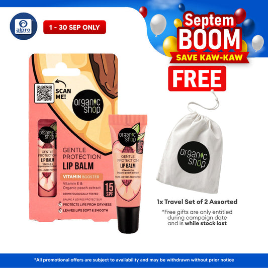 Organic Shop Gentle Protection Lip Balm SPF15 10mL | protects lips from dryness & Non-Sticky Texture Organic Shop