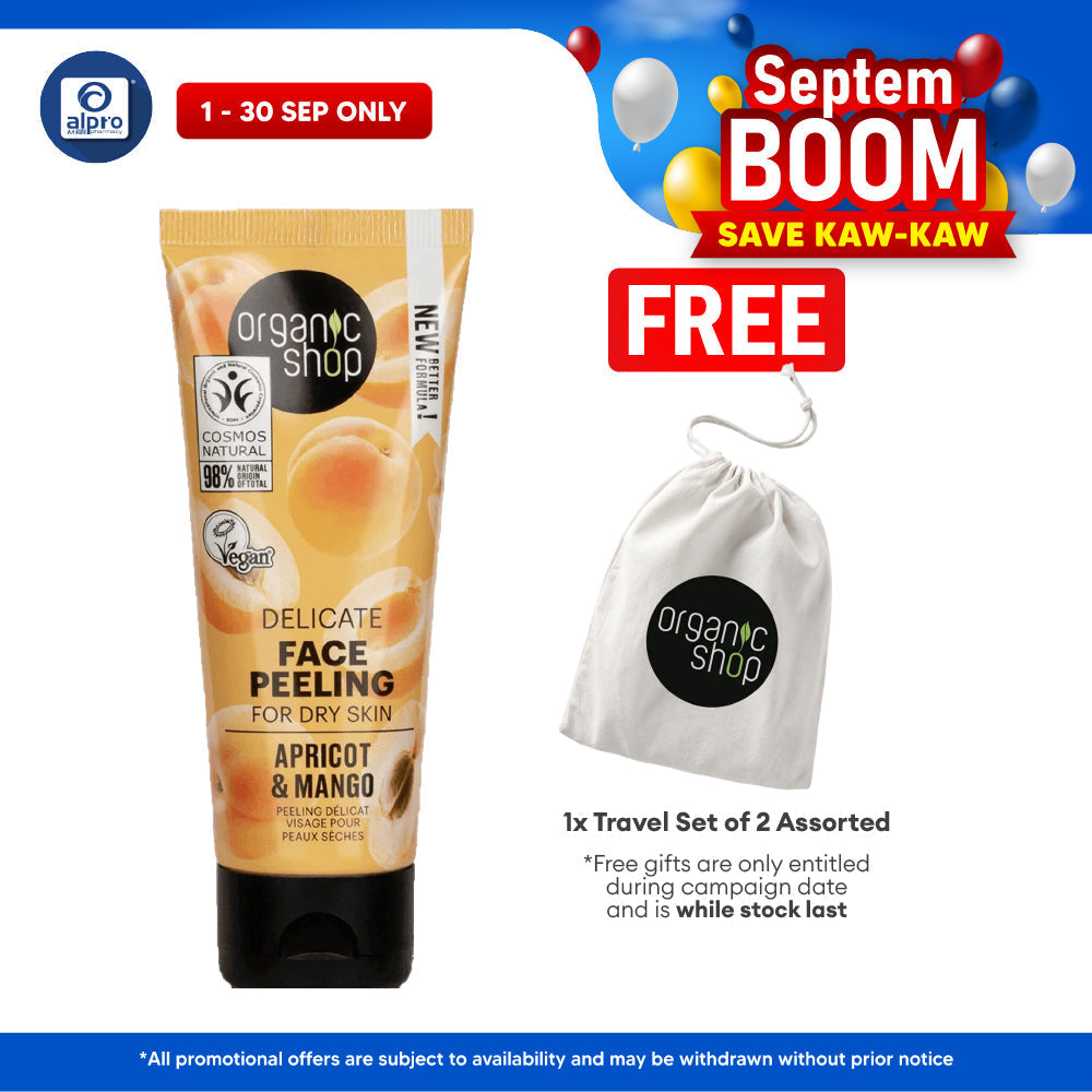 Organic Shop Delicate Face Peel for Dry Skin Apricot & Lactic Acid 75mL | Cleansing Action Helps Renew Skin Organic Shop