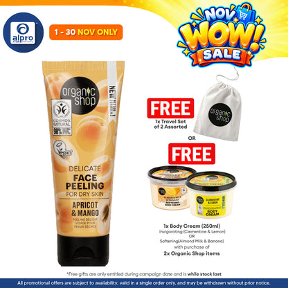 Organic Shop Delicate Face Peel for Dry Skin Apricot & Lactic Acid 75mL | Cleansing Action Helps Renew Skin