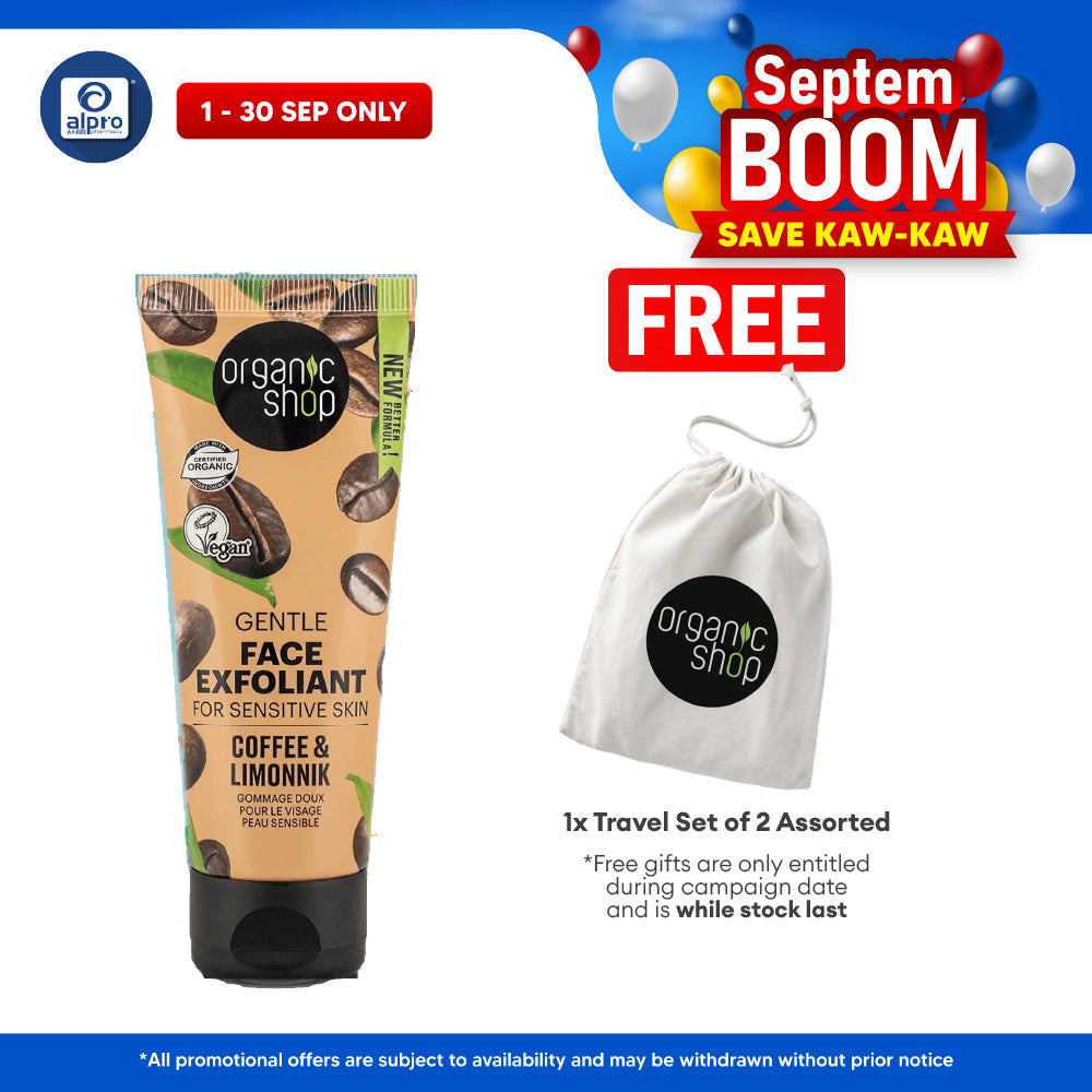 Organic Shop Gentle Face Exfoliant for Sensitive Skin Coffee & Limonnik 75mL | Renew Skin Smoother & Vibrant Organic Shop
