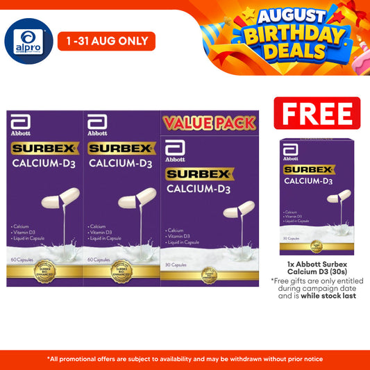 Surbex Calcium-D3 350mg (2×60s+30s capsules) | Support Healthy Bones Abbott Surbex