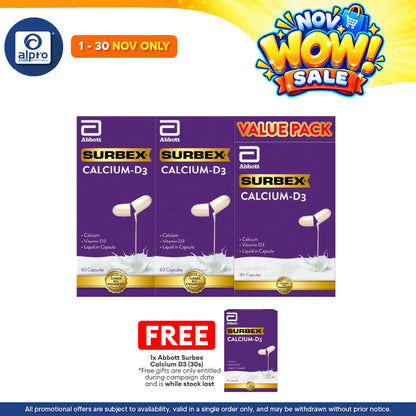 Surbex Calcium-D3 350mg (2×60s+30s capsules) | Support Healthy Bones