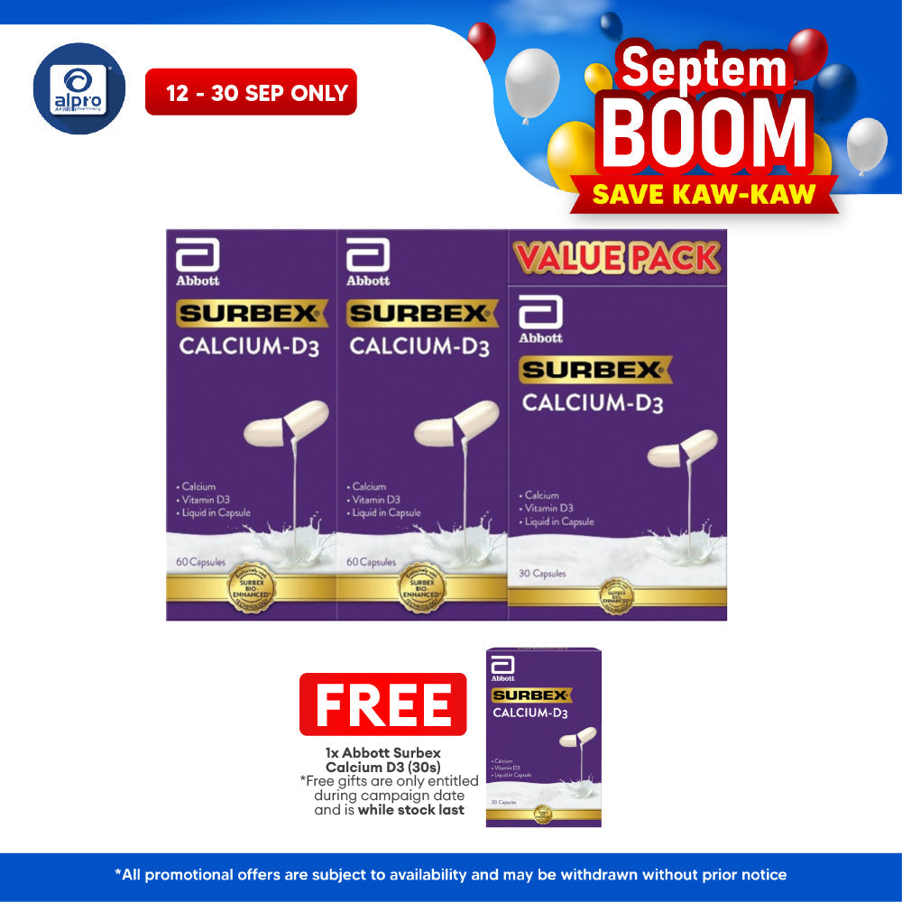 Surbex Calcium-D3 350mg (2×60s+30s capsules) | Support Healthy Bones (Exp Date: 01/2027)