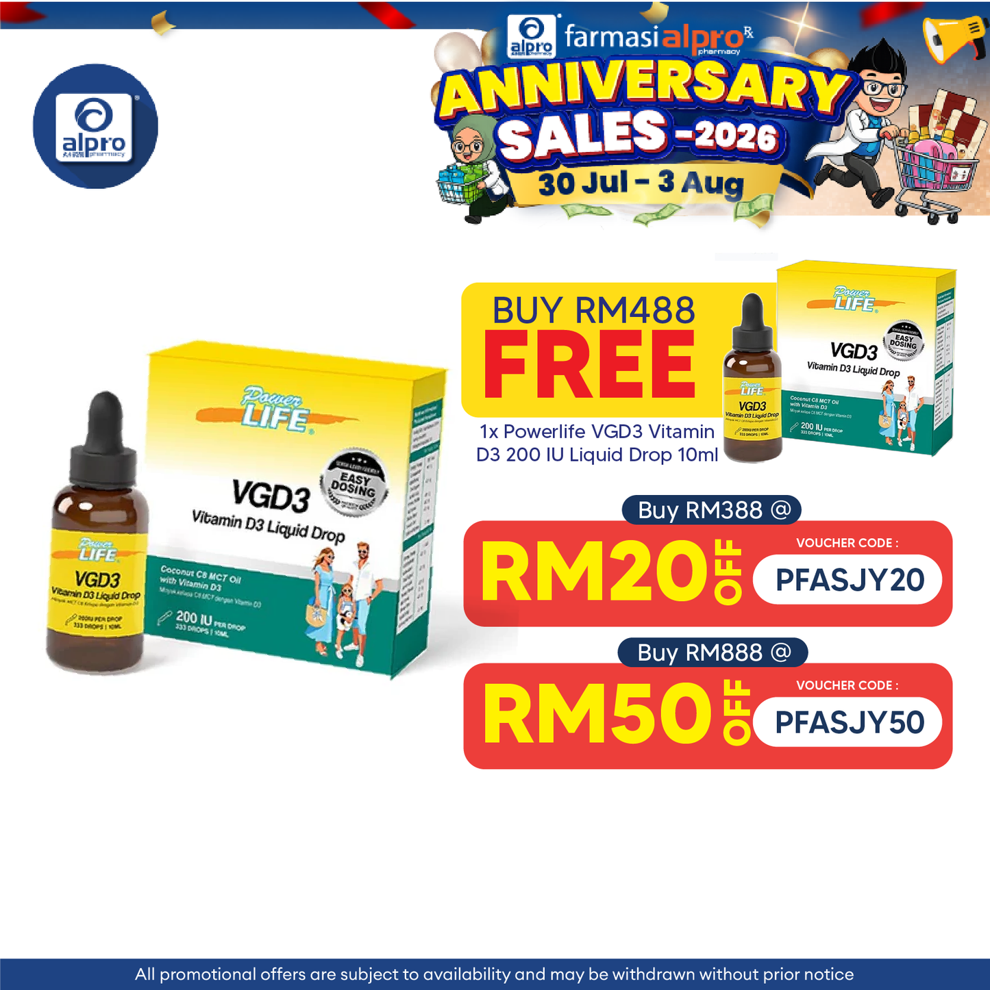Powerlife VGD3 Vitamin D3 200 IU Liquid Drop 10ml | Practical Daily Supplement Powerlife