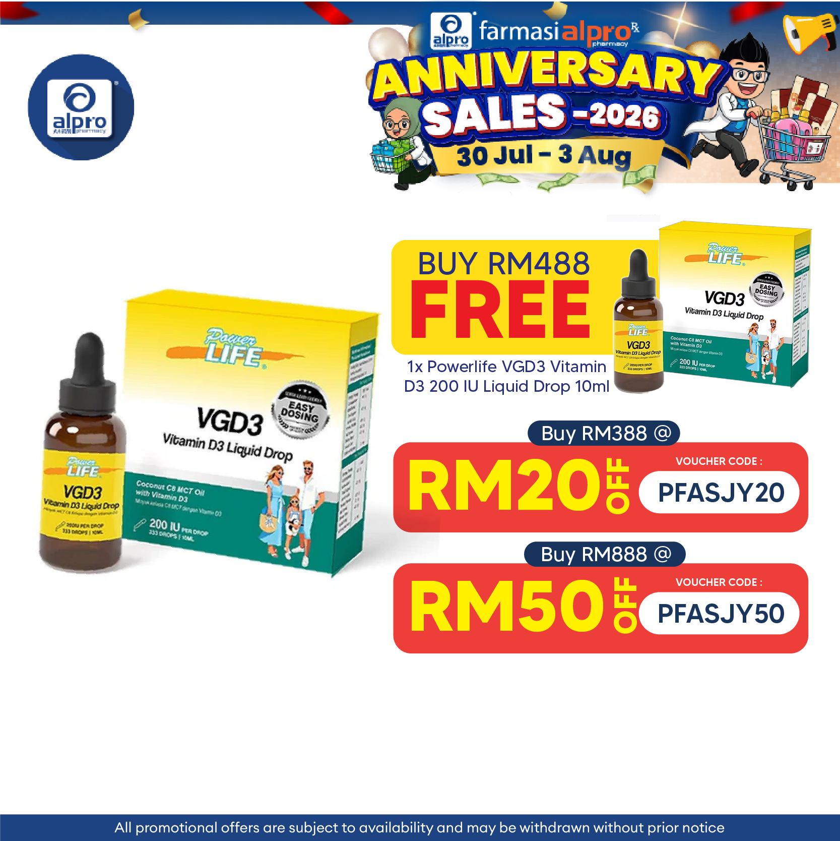 Powerlife VGD3 Vitamin D3 200 IU Liquid Drop 10ml | Practical Daily Supplement Powerlife