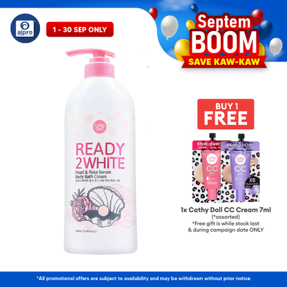 Cathy Doll Ready 2 White Pearl & Rose Serum Body Bath Cream 500mL | Gentle Cleans Off Impurity Cathy Doll