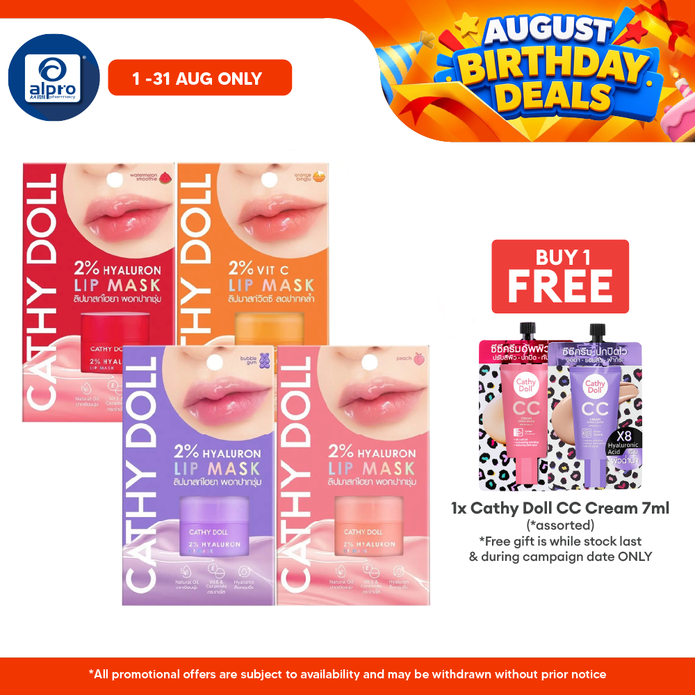 Cathy Doll 2% Hyaluron Lip Mask (Assorted Colours) 4.5g | All Day Hydration & Plump Lips Cathy Doll