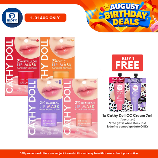 Cathy Doll 2% Hyaluron Lip Mask (Assorted Colours) 4.5g | All Day Hydration & Plump Lips Cathy Doll