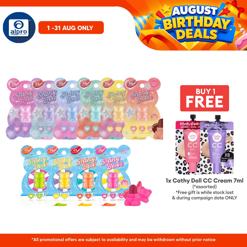 Cathy Doll Shiny Bear Lip Moist (Assorted Colours) 1.1g | Fresh & Lively Burst of Color Cathy Doll