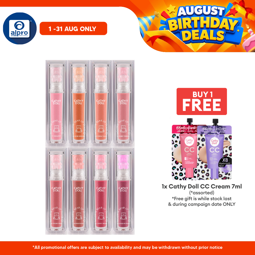 Cathy Doll Moistful Bear Lip Glaze 2.2g (Assorted Colours) | Lightweight & Non-Sticky Formula Cathy Doll