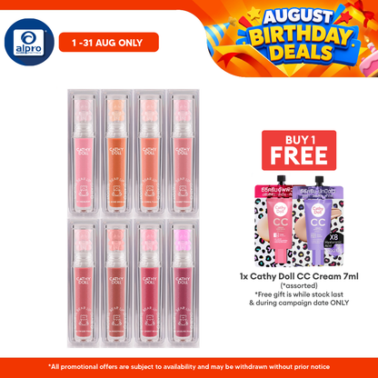 Cathy Doll Moistful Bear Lip Glaze 2.2g (Assorted Colours) | Lightweight & Non-Sticky Formula Cathy Doll