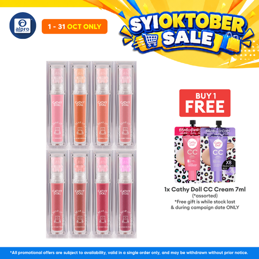 Cathy Doll Moistful Bear Lip Glaze 2.2g (Assorted Colours) | Lightweight & Non-Sticky Formula