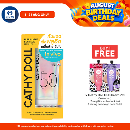 Cathy Doll Ultra Light Sun Fluid SPF50 PA++++ 40mL | No White Case & Long Lasting Cathy Doll