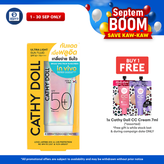Cathy Doll Ultra Light Sun Fluid SPF50 PA++++ 40mL | No White Case & Long Lasting Cathy Doll