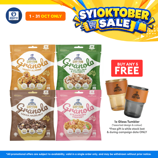 Captain Granola (Honey Almond/ Gula Melaka & Coconut/ Cocoa Hazelnut/ Strawberry Yoghurt) 40g | Made with Australian Oat