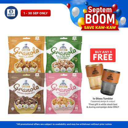 Captain Granola (Honey Almond/ Gula Melaka & Coconut/ Cocoa Hazelnut/ Strawberry Yoghurt) 40g | Made with Australian Oat Captain
