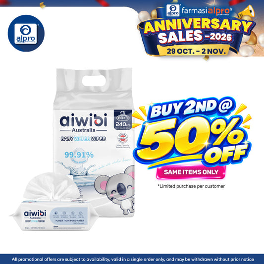 Aiwibi Baby 99.91% Pure Water Wipes (80s ×3pack) | Soothes Skin & Lessen Irritation