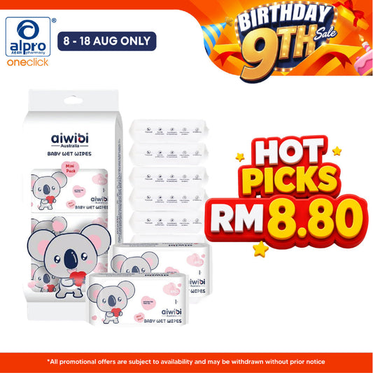 Aiwibi Baby 99.91% Pure Travel Mini Water Wipes (8s ×8pack) | Soothes Skin & Lessen Irritation aiwibi