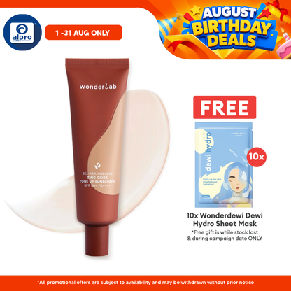WonderLab BEL-AEK Ageless Zinc Oxide Tone Up Sunscreen 50mL | Brighten Dullness & Enhance Skin WONDERLAB