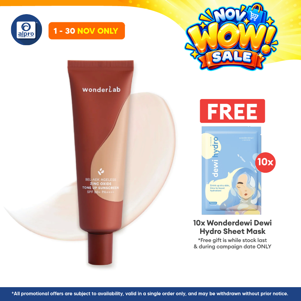 WonderLab BEL-AEK Ageless Zinc Oxide Tone Up Sunscreen 50mL | Brighten Dullness & Enhance Skin