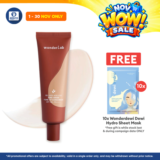 WonderLab BEL-AEK Ageless Zinc Oxide Tone Up Sunscreen 50mL | Brighten Dullness & Enhance Skin