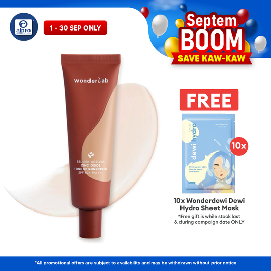 WonderLab BEL-AEK Ageless Zinc Oxide Tone Up Sunscreen 50mL | Brighten Dullness & Enhance Skin WONDERLAB