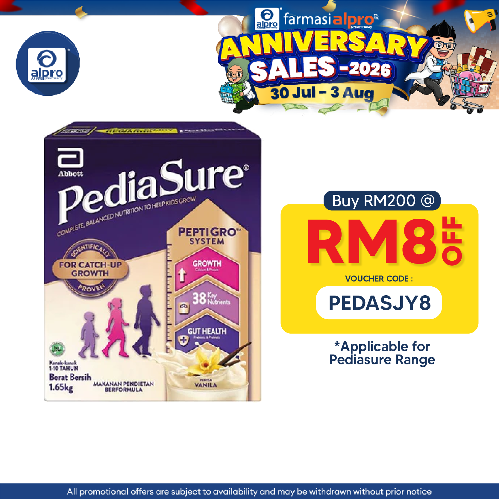 Abbott PediaSure PeptiGro Vanilla 1.65kg | Complete Nutrition for Growing Children Pediasure
