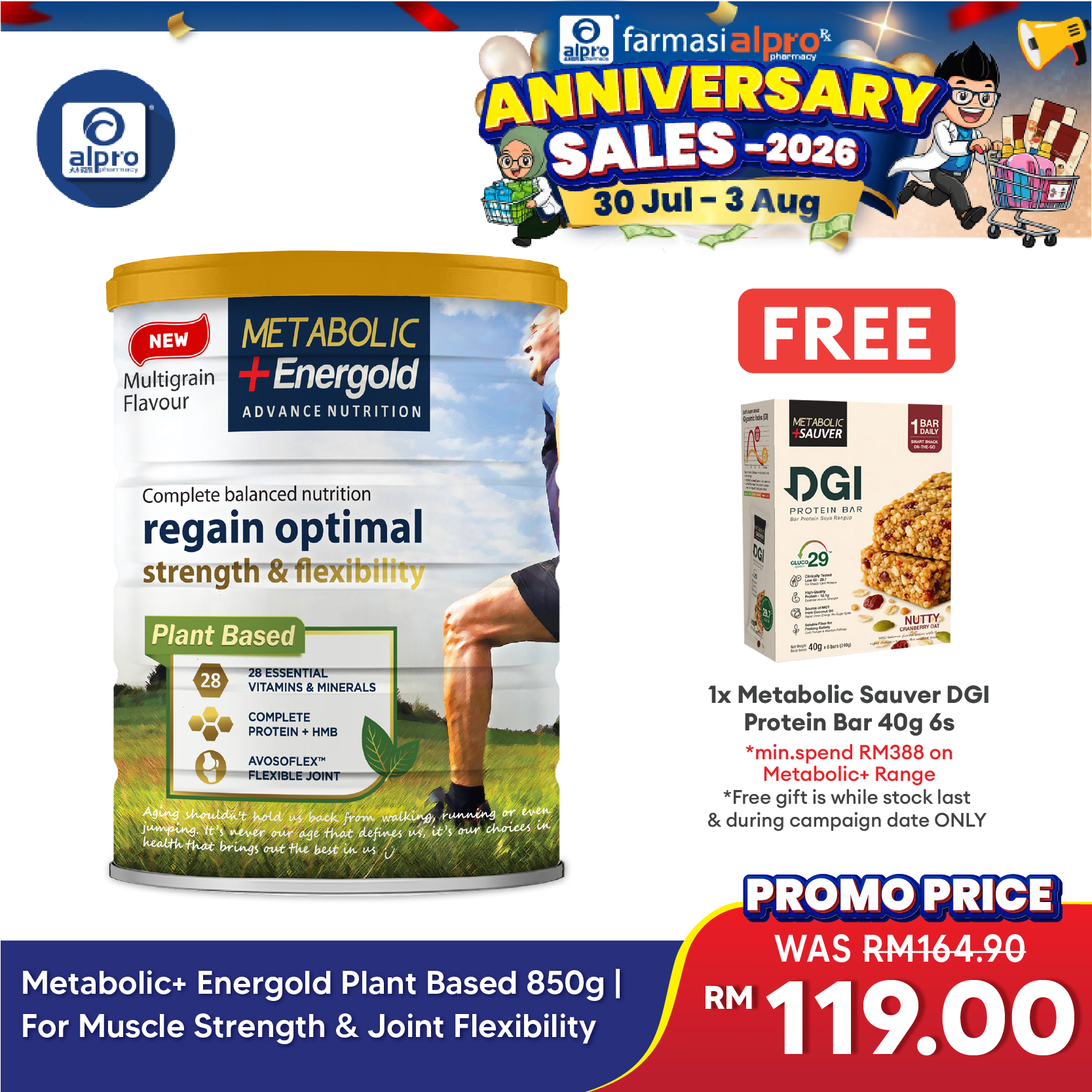 Metabolic+ Energold Plant Based 850g | For Muscle Strength & Joint Flexibility Metabolic