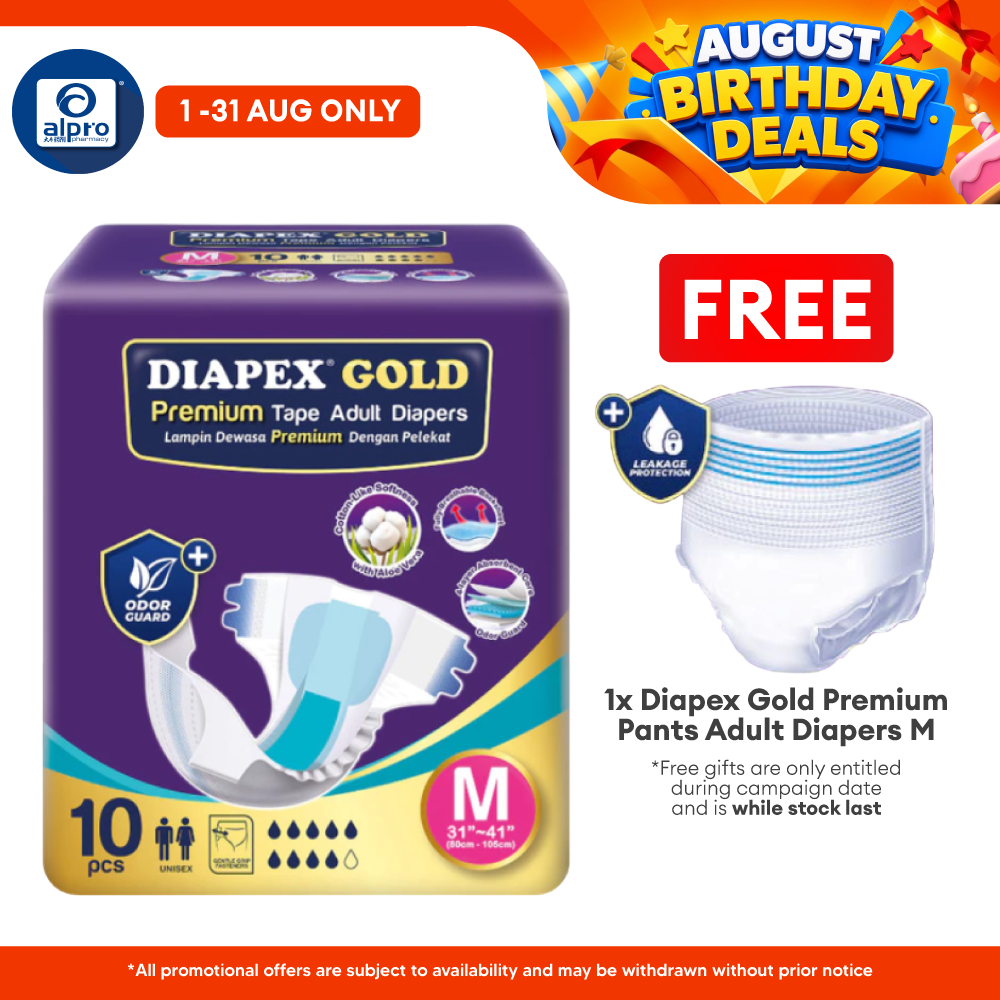 Diapex Gold Premium Tape Adult Diapers M 10s | Cotton-like softness Diapex
