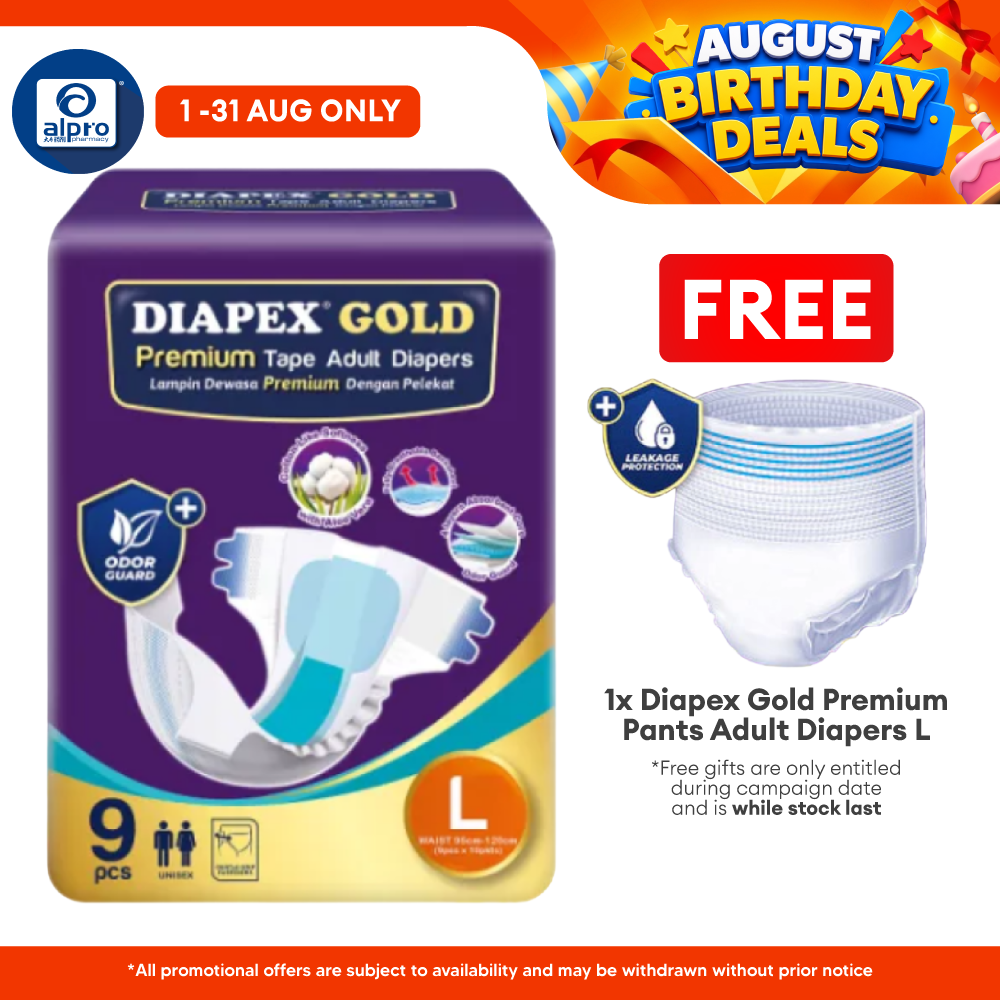 Diapex Gold Premium Tape Adult Diapers L 9s | Cotton-like softness Diapex