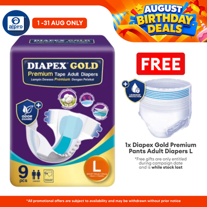 Diapex Gold Premium Tape Adult Diapers L 9s | Cotton-like softness Diapex